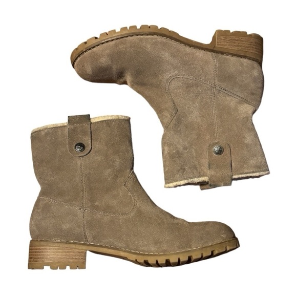Bjorndal Aspen Boots Size 8 Gray Suede Ankle Boots Sherpa Trim Pull On Lug Sole - Picture 2 of 12